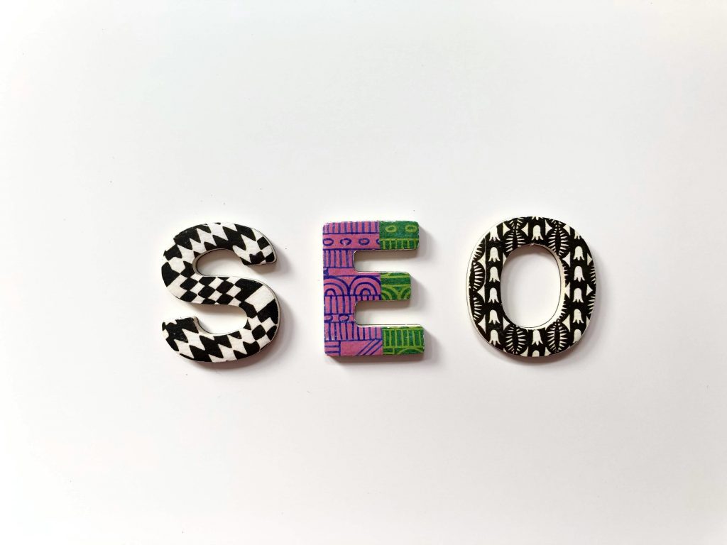 The word "SEO" in bold letters, symbolising search engine optimisation.